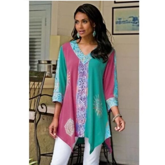 Soft Surroundings Tops - Soft Surroundings Mystik Balik Top Tunic Pink Teal Size M